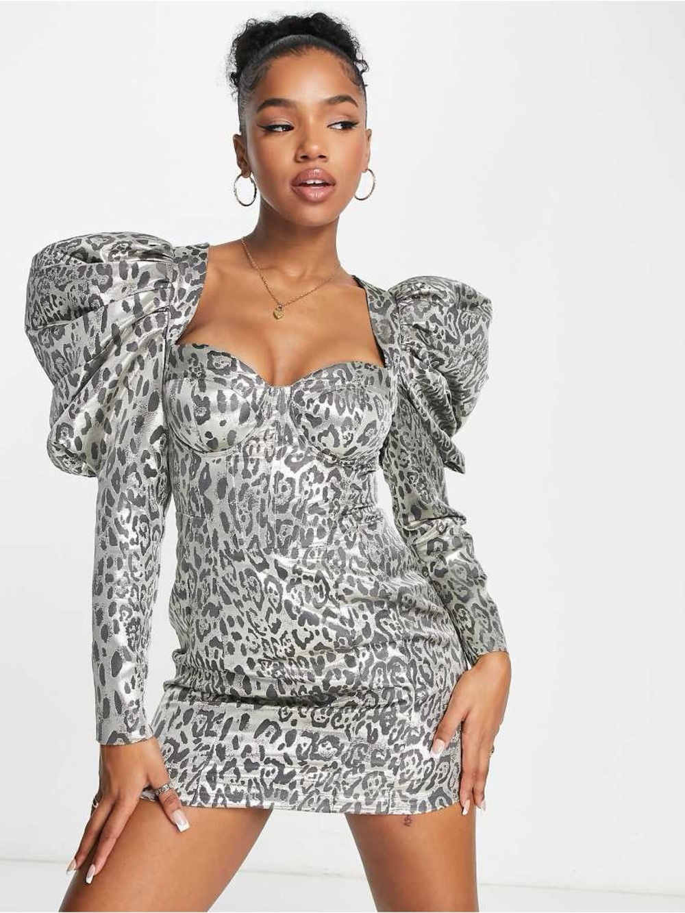 NWT Miss Selfridge Metallic Leopard Mini Dress - Picture 1 of 11
